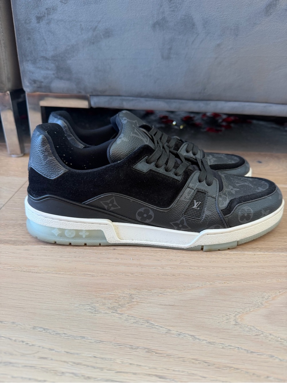 Louis Vuitton monogram trainer sneakers sz 12 11 LV black white grey
